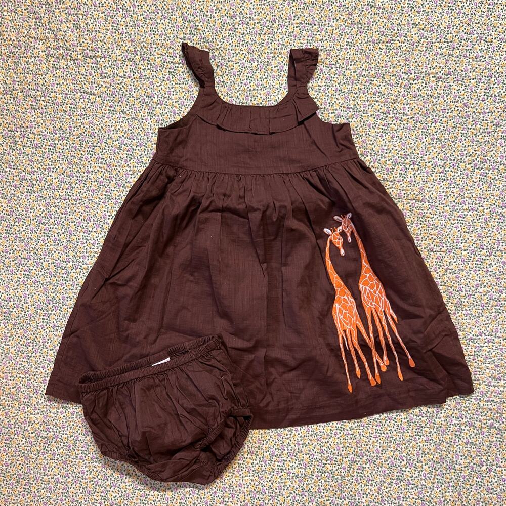 JANIE AND JACK BABY GIRLS BROWN COTTON DRESS SET SIZE 12/18M